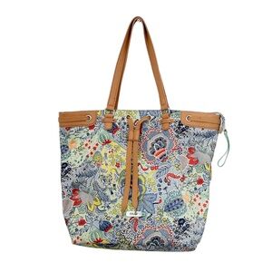 Oilily Paisley Printed Tote Faux Leather Straps Green Blue Red